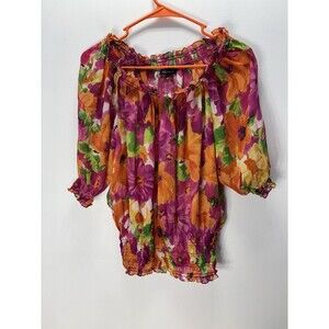 ann klein Women’s Crop top Floral Silk Sz M Tropical